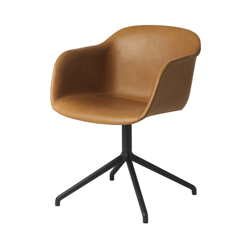 Muuto Fiber armchair Bürostuhl mit drehbarem Gestell Cognac, Schwarzes Gestell