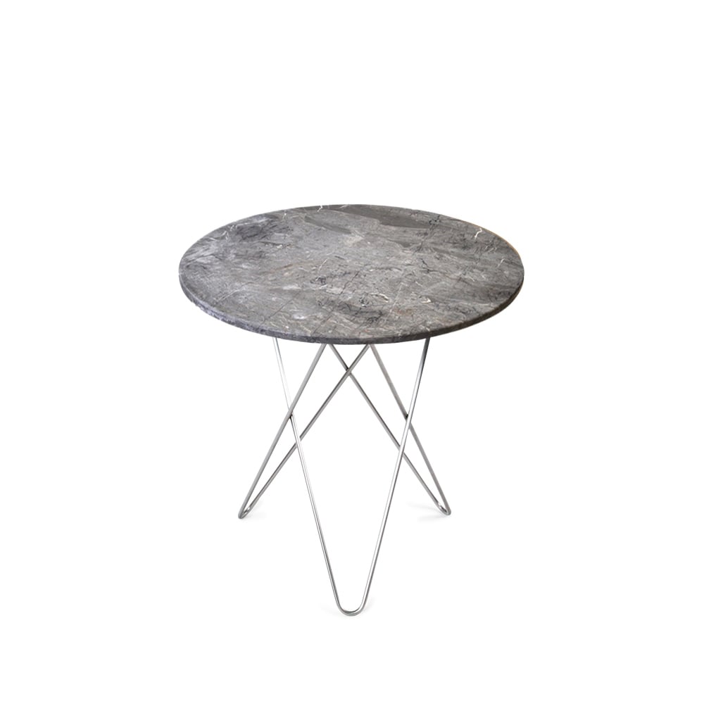 OX Denmarq Tall Mini O Table Beistelltisch Marmor Grau  , Edelstahlgestell