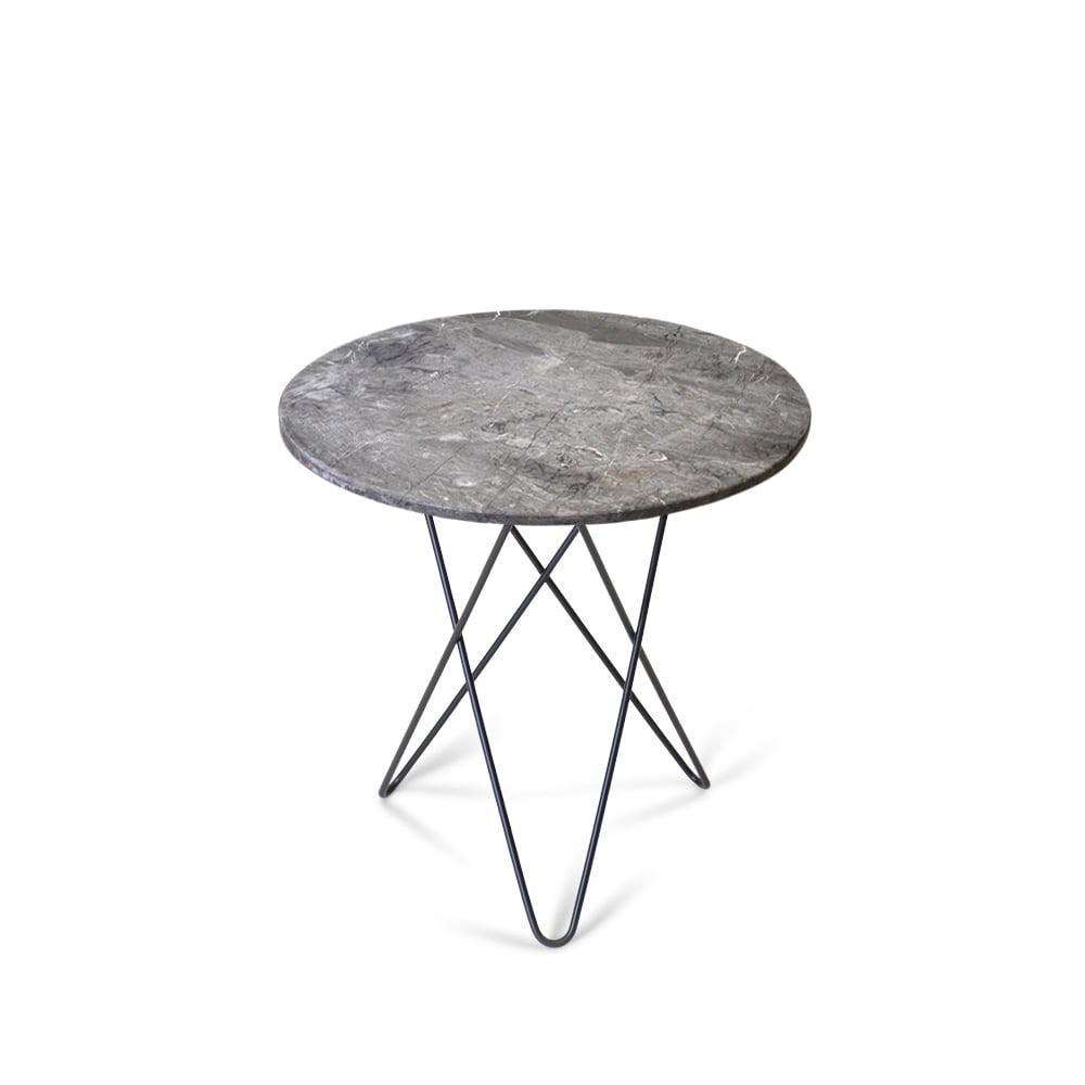 OX Denmarq Tall Mini O Table soffbord Marmor grå, svartlackat stativ