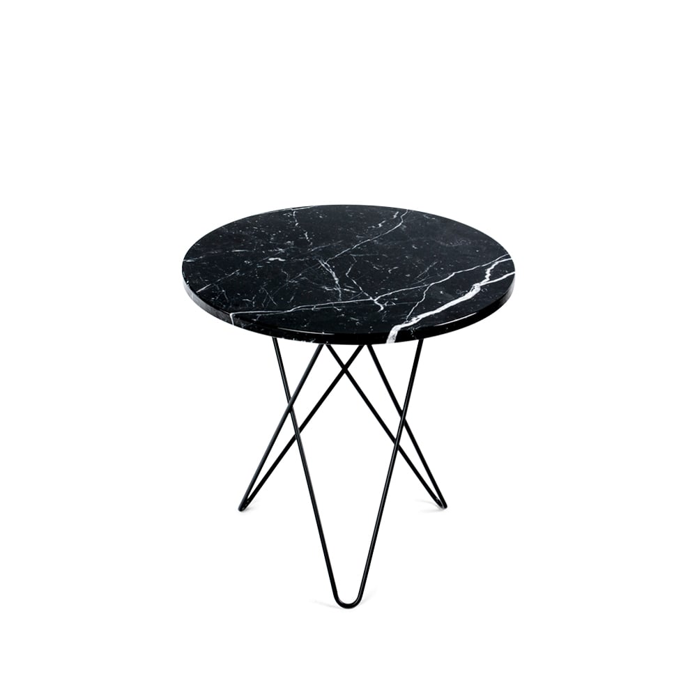 OX Denmarq Tall Mini O Table Beistelltisch Marmor Schwarz, Schwarz lackiertes Gestell