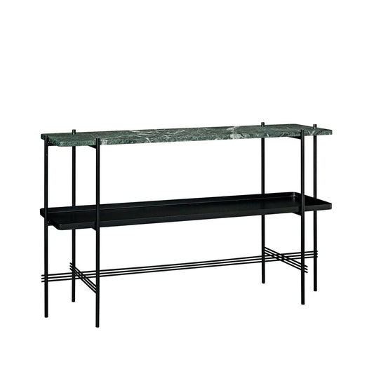 GUBI TS Console Beistelltisch 120x30x72 cm Green guatemala marble, Schwarzes Gestell, mit Tablett