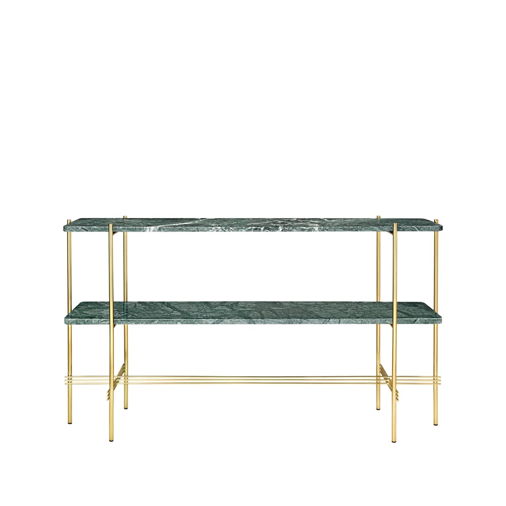 GUBI TS Console Beistelltisch 120x30x72 cm Green guatemala marble, Messinggestell, 2 Marmorplatten