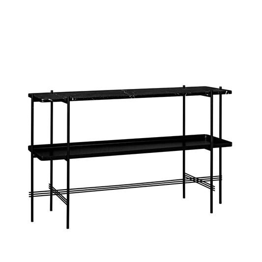 GUBI TS Console Beistelltisch 120x30x72 cm Black marquina marble, Schwarzes Gestell, mit Tablett