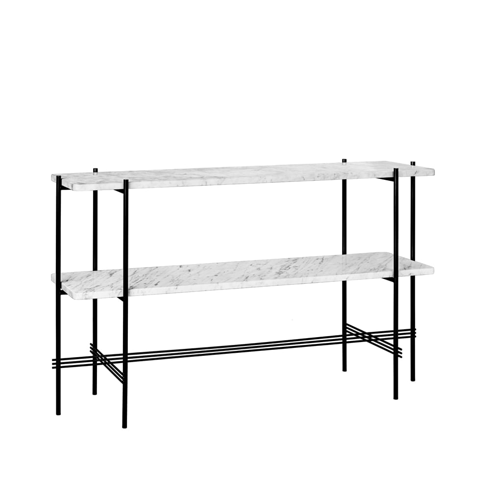 GUBI TS Console avlastningsbord 120x30x72 cm white carrara marble-svart stativ-2 marmorhyllor