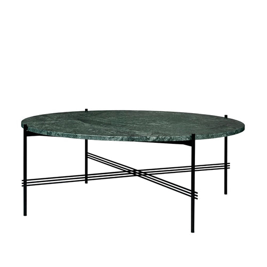 GUBI TS Round Beistelltisch Green guatemala marble, ø105, schwarzes Gestell