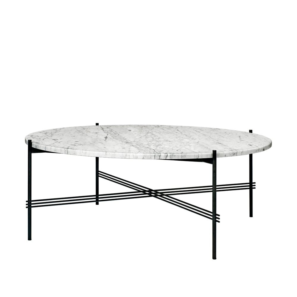 GUBI TS Round Soffbord white carrara marble, ø105, svart stativ