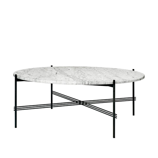 GUBI TS Round Beistelltisch White carrara marble, ø105, schwarzes Gestell