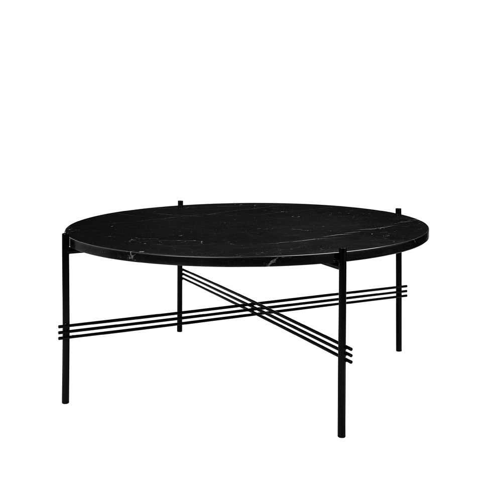 GUBI TS Round Beistelltisch Black marquina marble, ø80, schwarzes Gestell