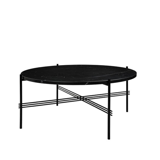 GUBI TS Round Beistelltisch Black marquina marble, ø80, schwarzes Gestell