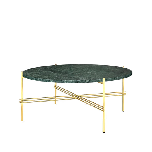 GUBI TS Round Beistelltisch Green guatemala marble, ø80, Gestell aus Messing