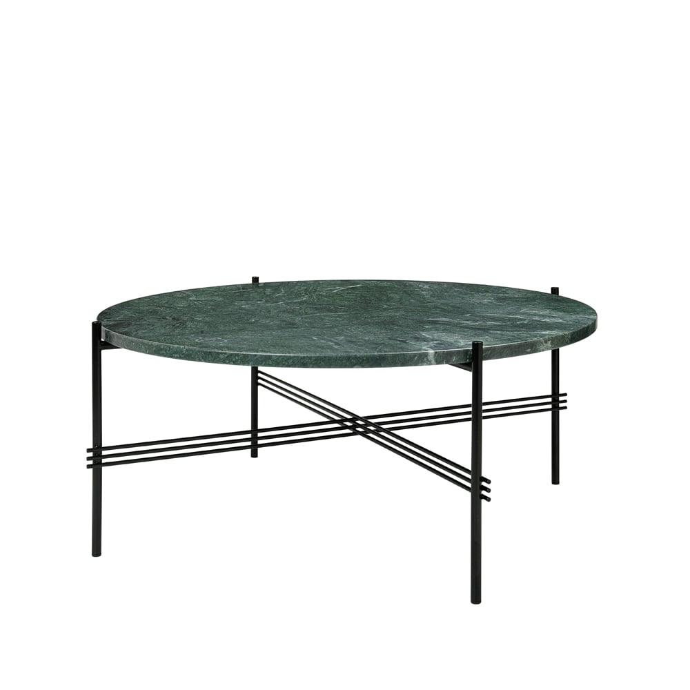 GUBI TS Round Soffbord green guatemala marble, ø80, svart stativ